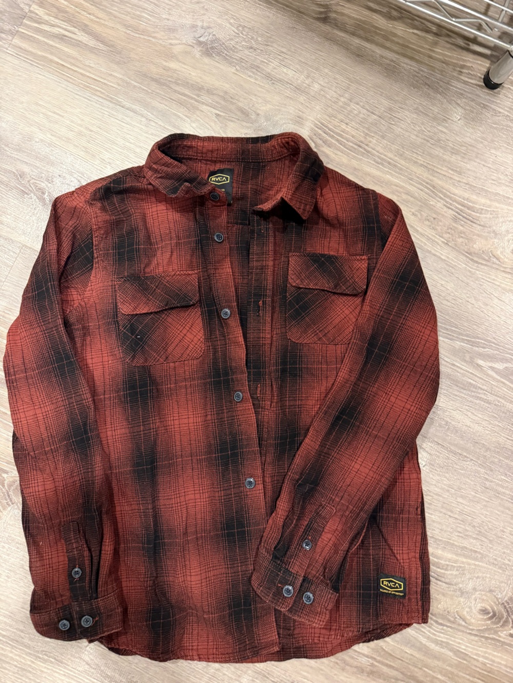 Boys XL RVCA Red and Black Plaid Lightweight Shirt Jacket